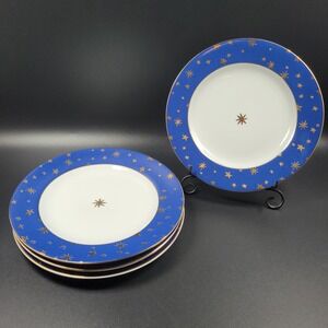 Sakura Galaxy Salad Plate 14K Gold Stars Blue Trim China‎ Holiday Table VTG Lot
